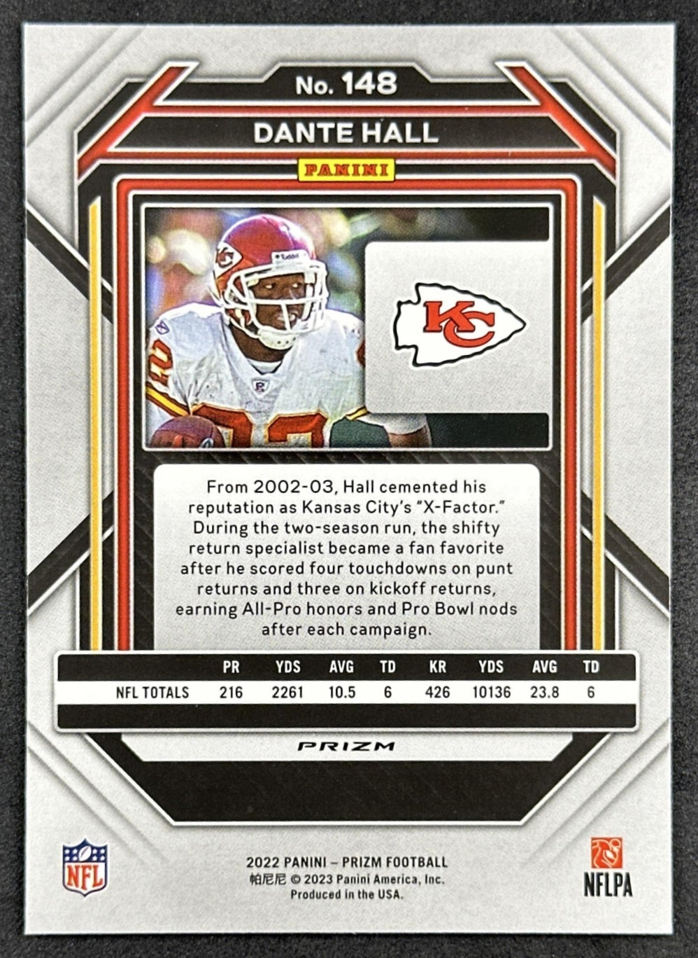 Dante Hall 2022 Panini Prizm Green Chiefs back sports trading card