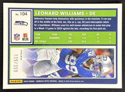 Leonard Williams 2025 Panini Donruss Optic Neon Blue Prizm /399 Seahawks