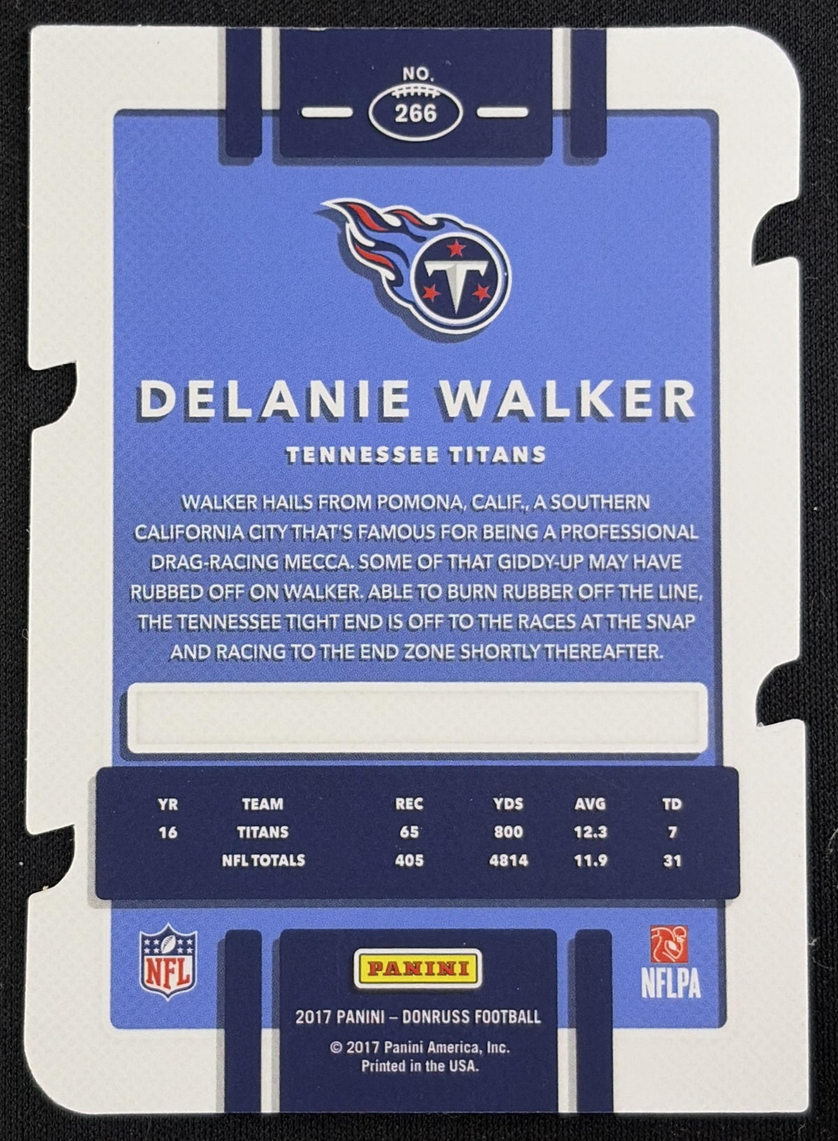 Back of Delanie Walker 2017 Panini Donruss Press Proof Silver Die Cut /75 Titans sports trading card