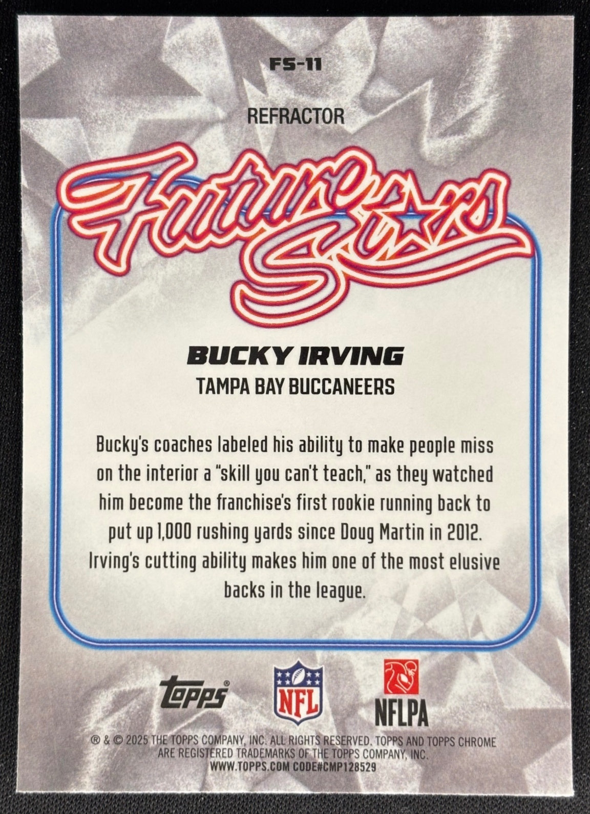 Bucky Irving 2025 Topps Chrome Future Stars Refractor Buccaneers Football