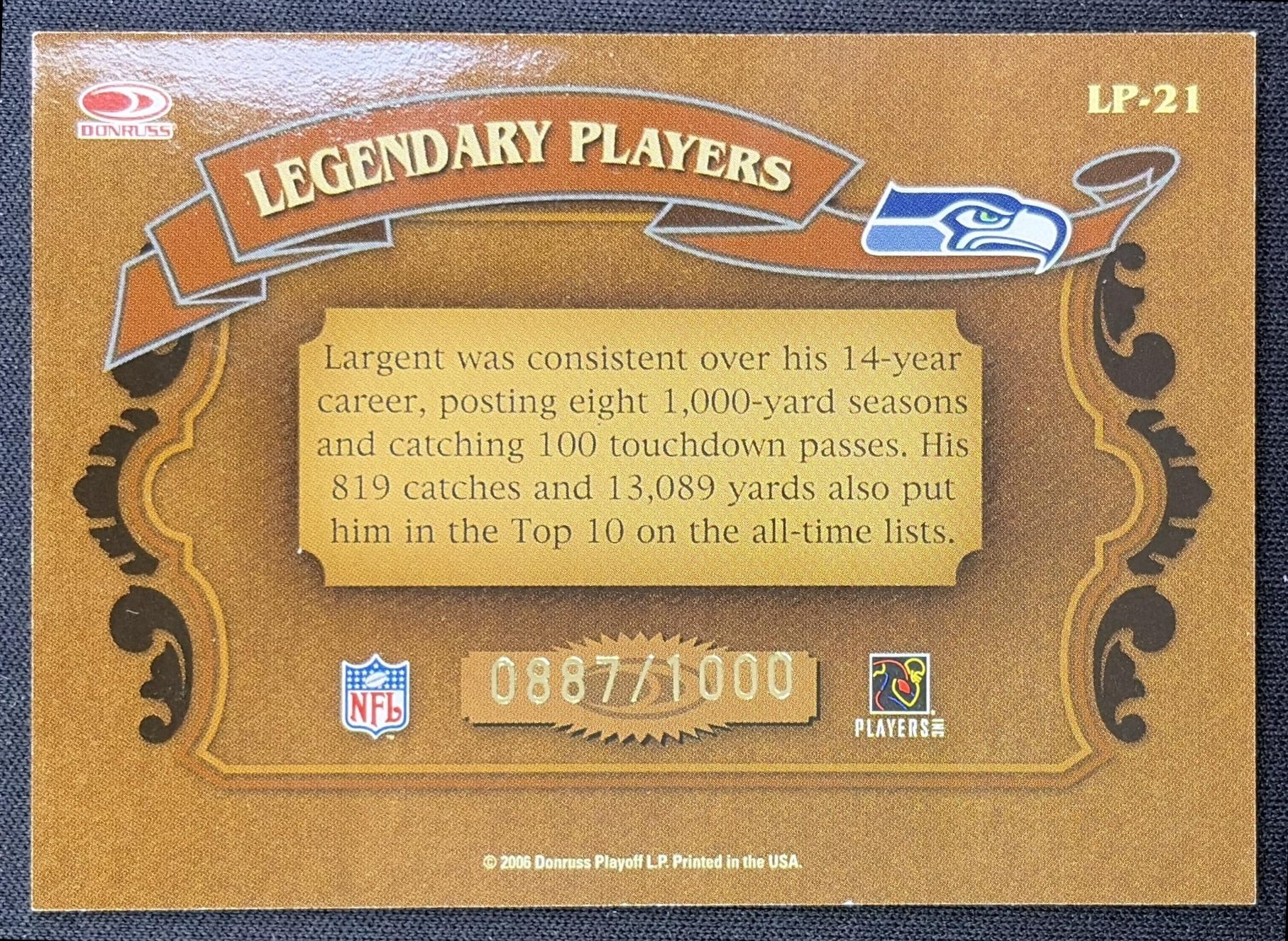 Steve Largent 2006 Donruss Classics Legendary Players Bronze /1000 Seahawks