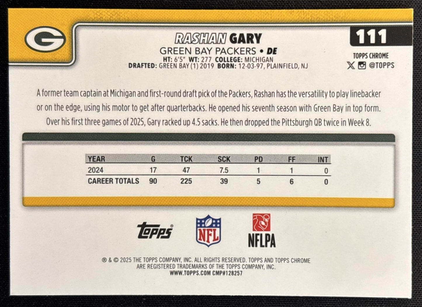 Rashan Gary 2025 Topps Chrome Neon Pulse Refractor Packers