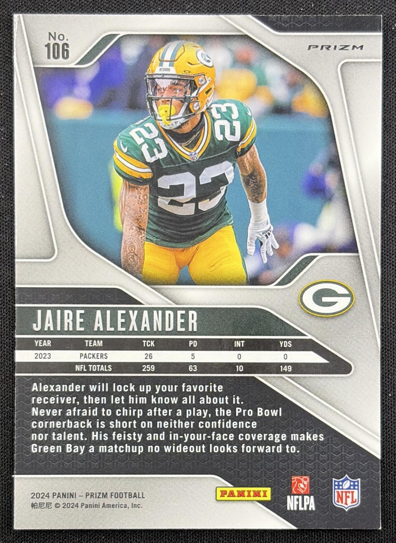 Jaire Alexander 2024 Panini Prizm Green Wave Packers back