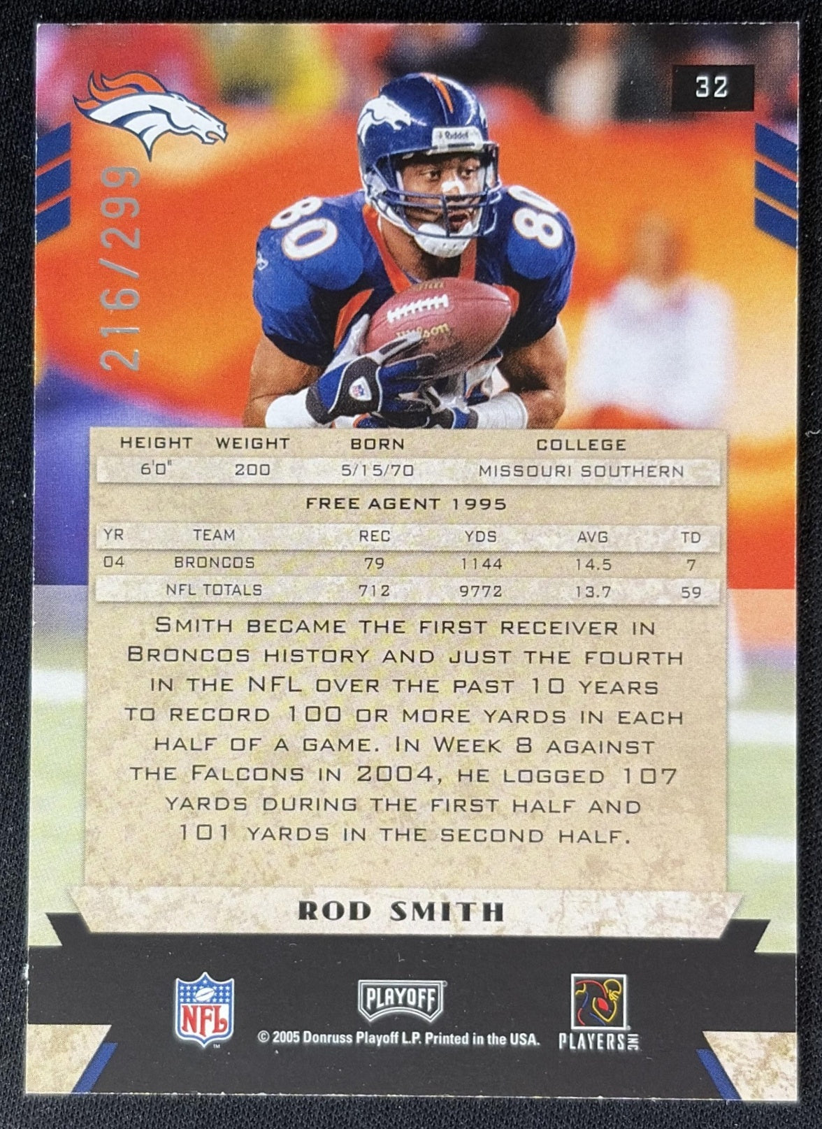 Rod Smith 2005 Playoff Honors X's /299 Broncos