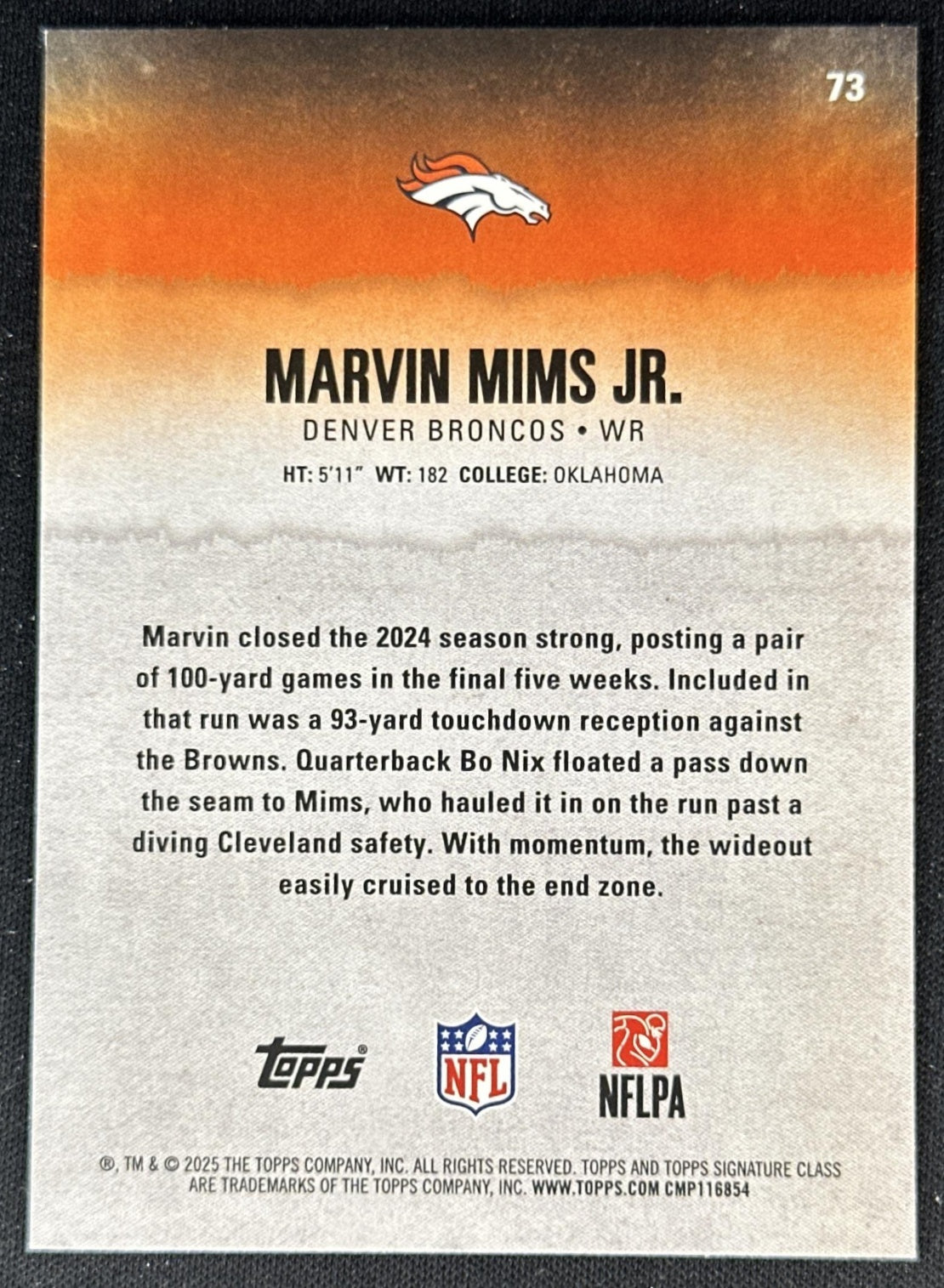 Marvin Mims Jr. 2025 Topps Signature Class Veteran Blue & Yellow Foil Broncos back