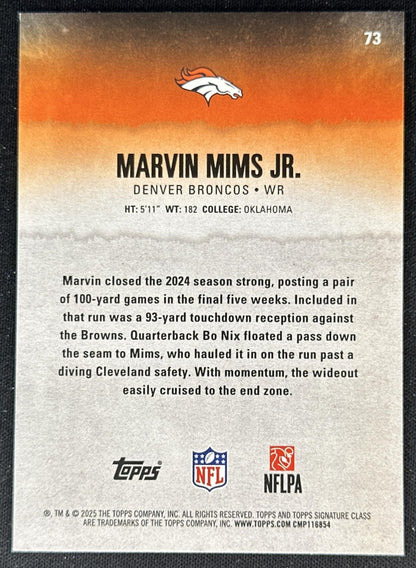 Marvin Mims Jr. 2025 Topps Signature Class Veteran Blue & Yellow Foil Broncos back