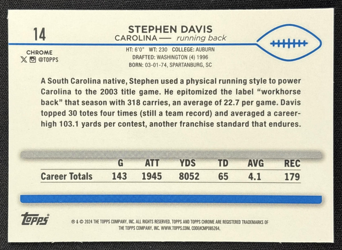 Stephen Davis 2024 Topps Chrome Yellow Wave Refractor /75 Panthers