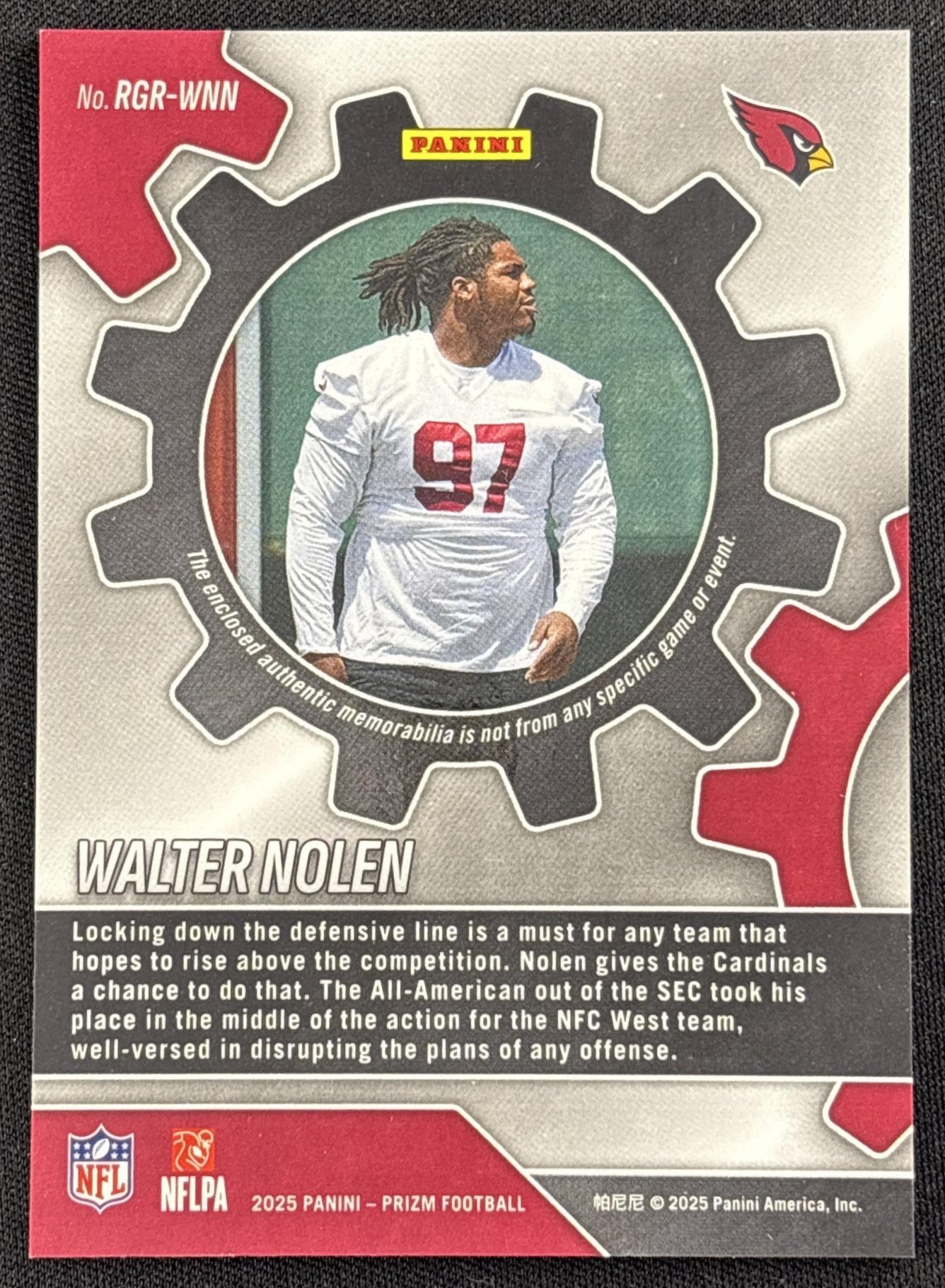 Walter Nolen 2025 Panini Prizm Rookie Gear Cardinals