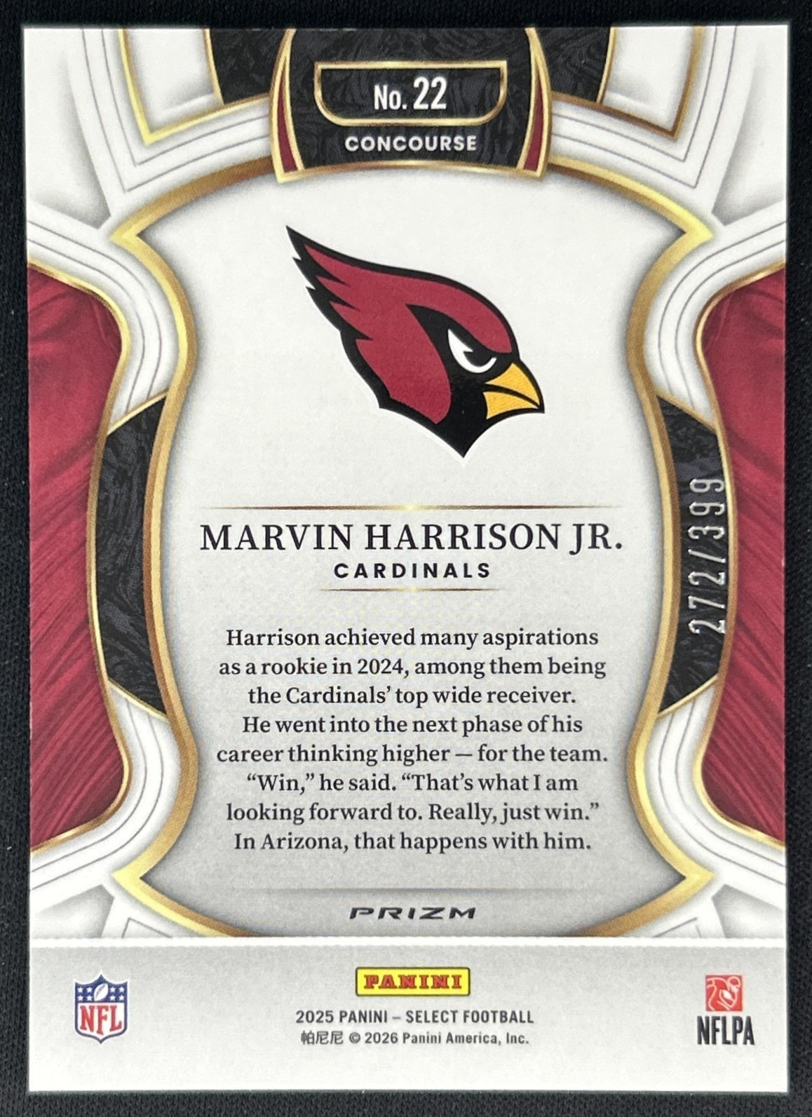 Marvin Harrison Jr. 2025 Panini Select Concourse Tri-Color Prizm /399 Cardinals back