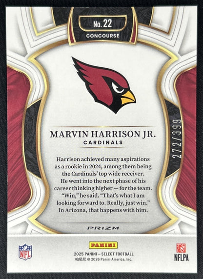 Marvin Harrison Jr. 2025 Panini Select Concourse Tri-Color Prizm /399 Cardinals back