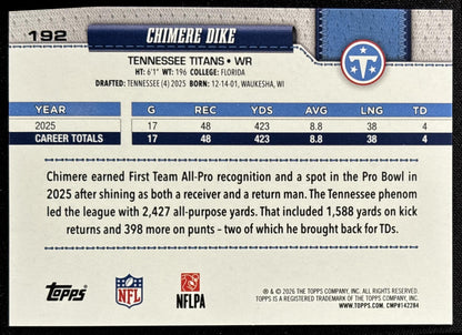 Chimere Dike 2026 Topps Football Leather Foil Titans