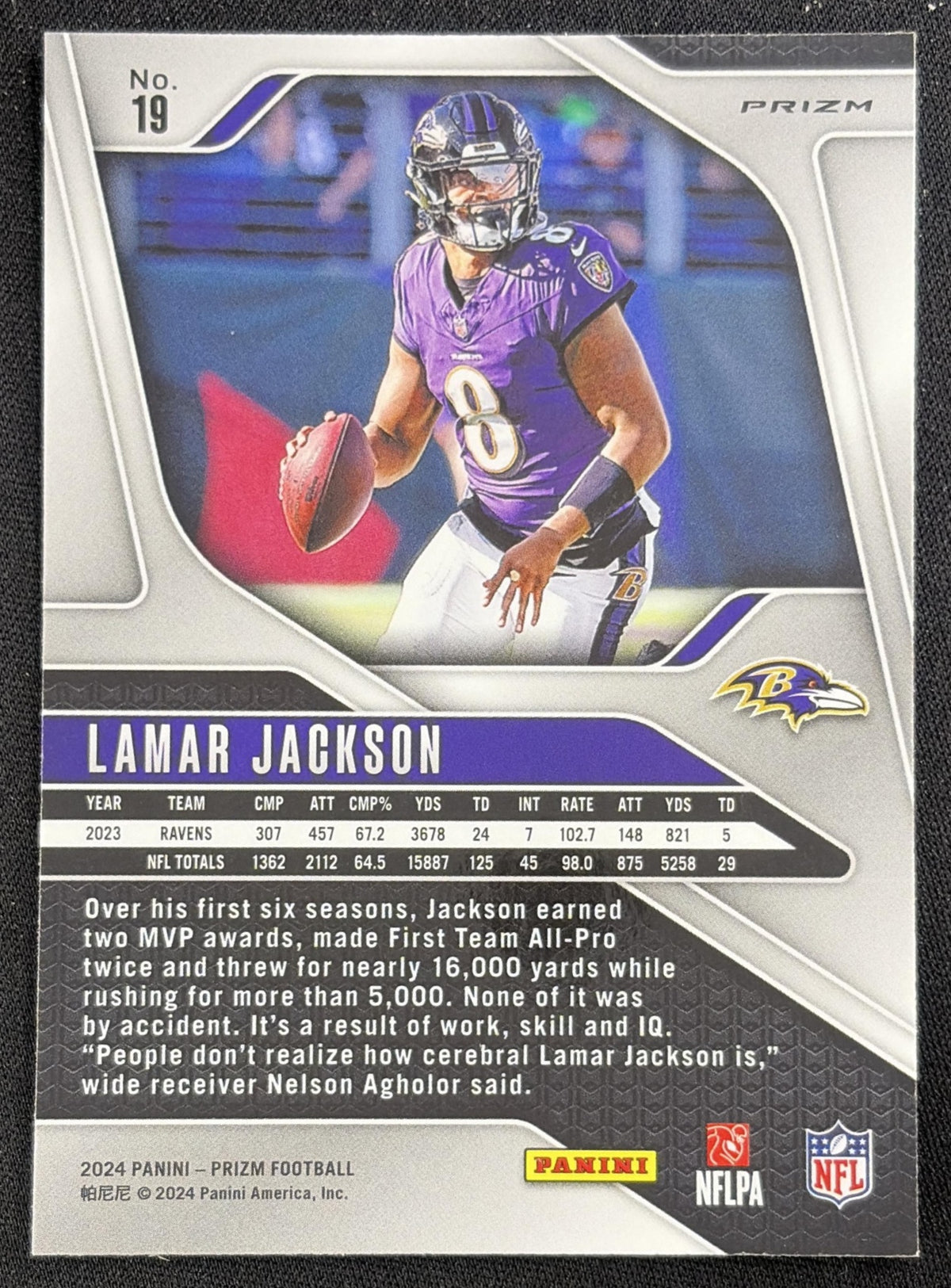 Lamar Jackson 2024 Panini Prizm Lazer Ravens Sports Trading Card