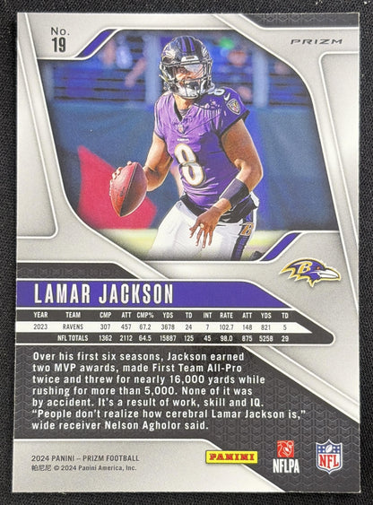 Lamar Jackson 2024 Panini Prizm Lazer Ravens Sports Trading Card