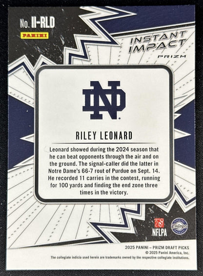 Riley Leonard 2025 Prizm Draft Picks Instant Impact Gold Ice Fighting Irish