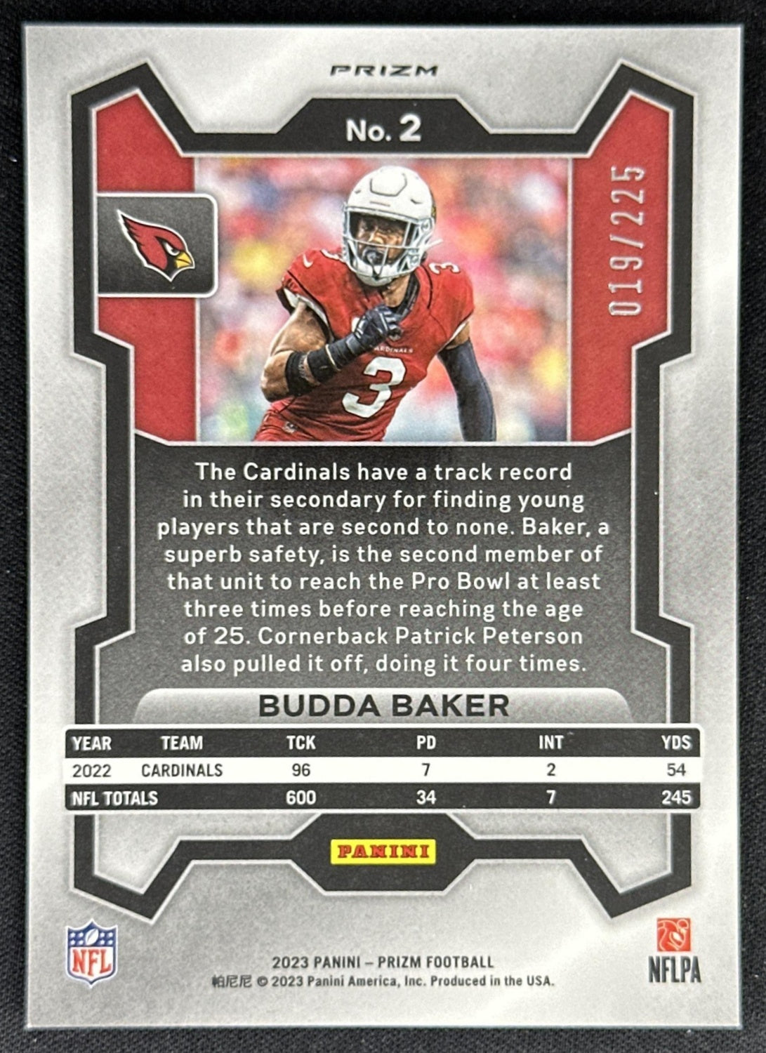 Budda Baker 2023 Panini Prizm Purple Ice /225 Cardinals