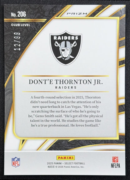 Dont'e Thornton Jr. 2025 Panini Select Club Level Blue Prizm /99 Raiders