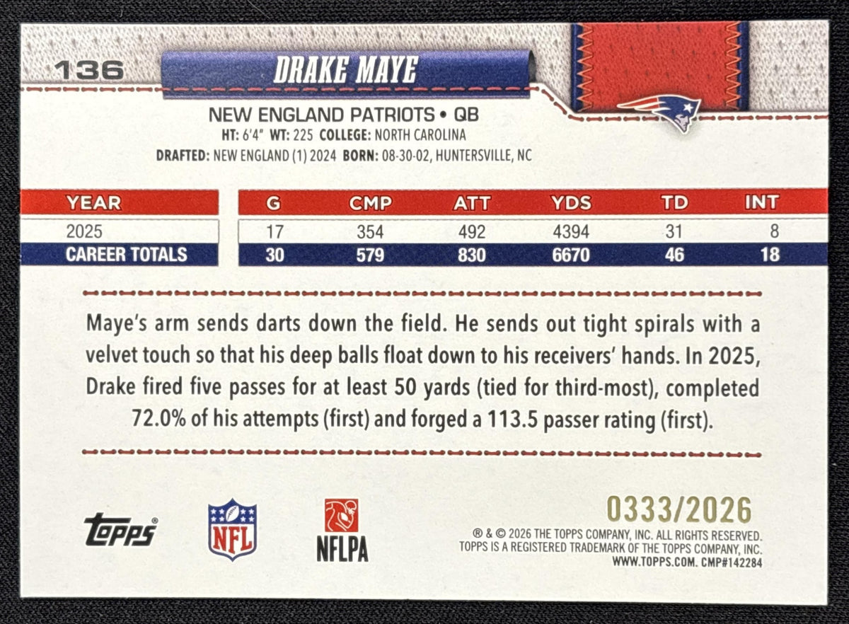 Drake Maye 2026 Topps Gold /2026 Patriots