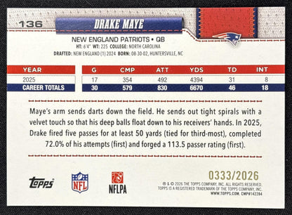 Drake Maye 2026 Topps Gold /2026 Patriots