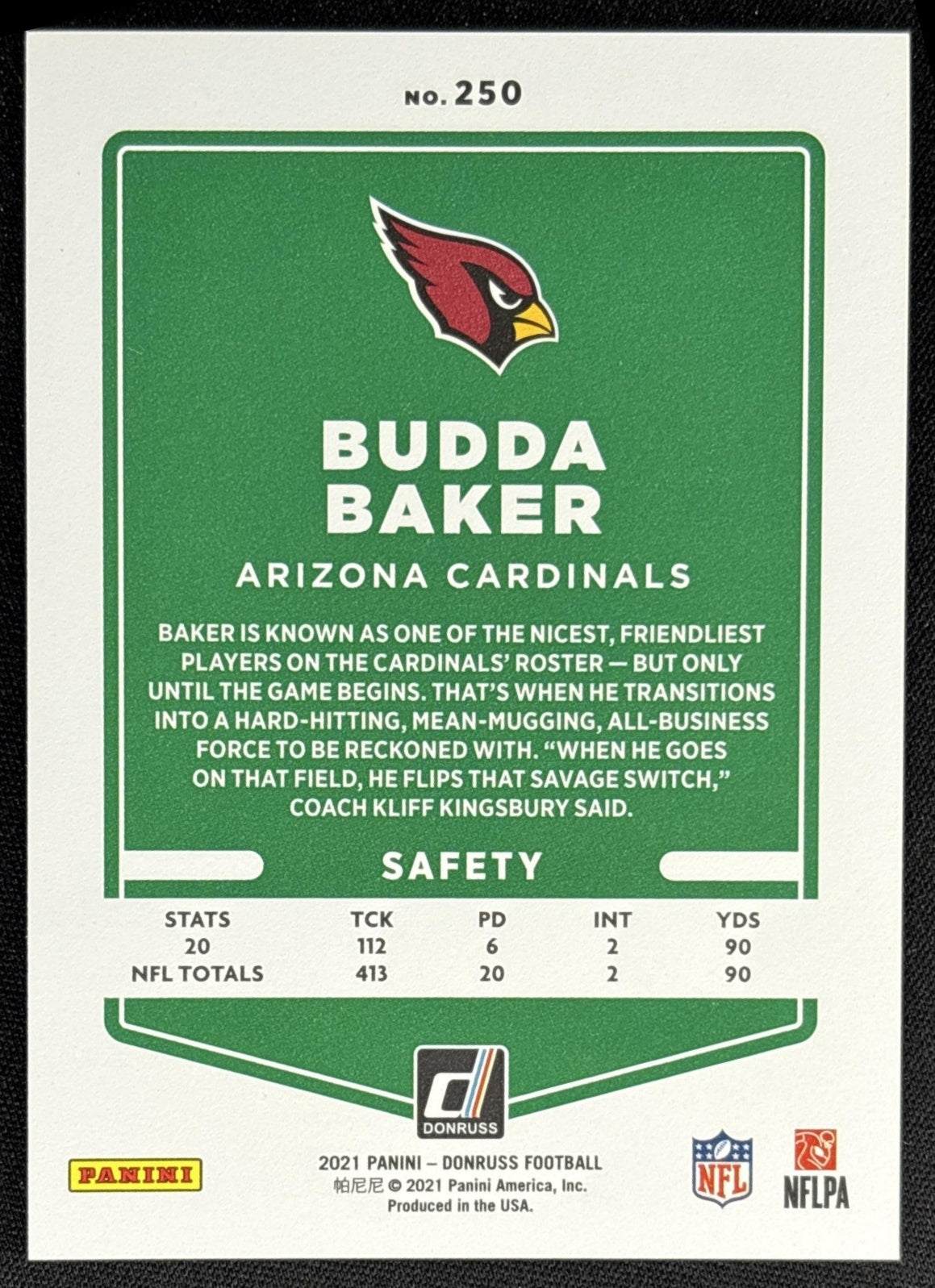 Budda Baker 2021 Panini Donruss Press Proof Premium Cardinals