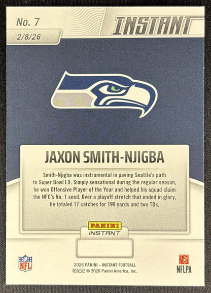Jaxon Smith-Njigba 2026 Panini Instant Super Bowl LIX Champions Seattle Seahawks back