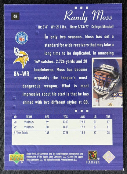 Randy Moss 2000 SP Authentic Vikings back