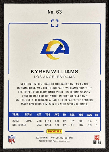 Kyren Williams 2024 Panini Photogenic Silver /175 Rams back