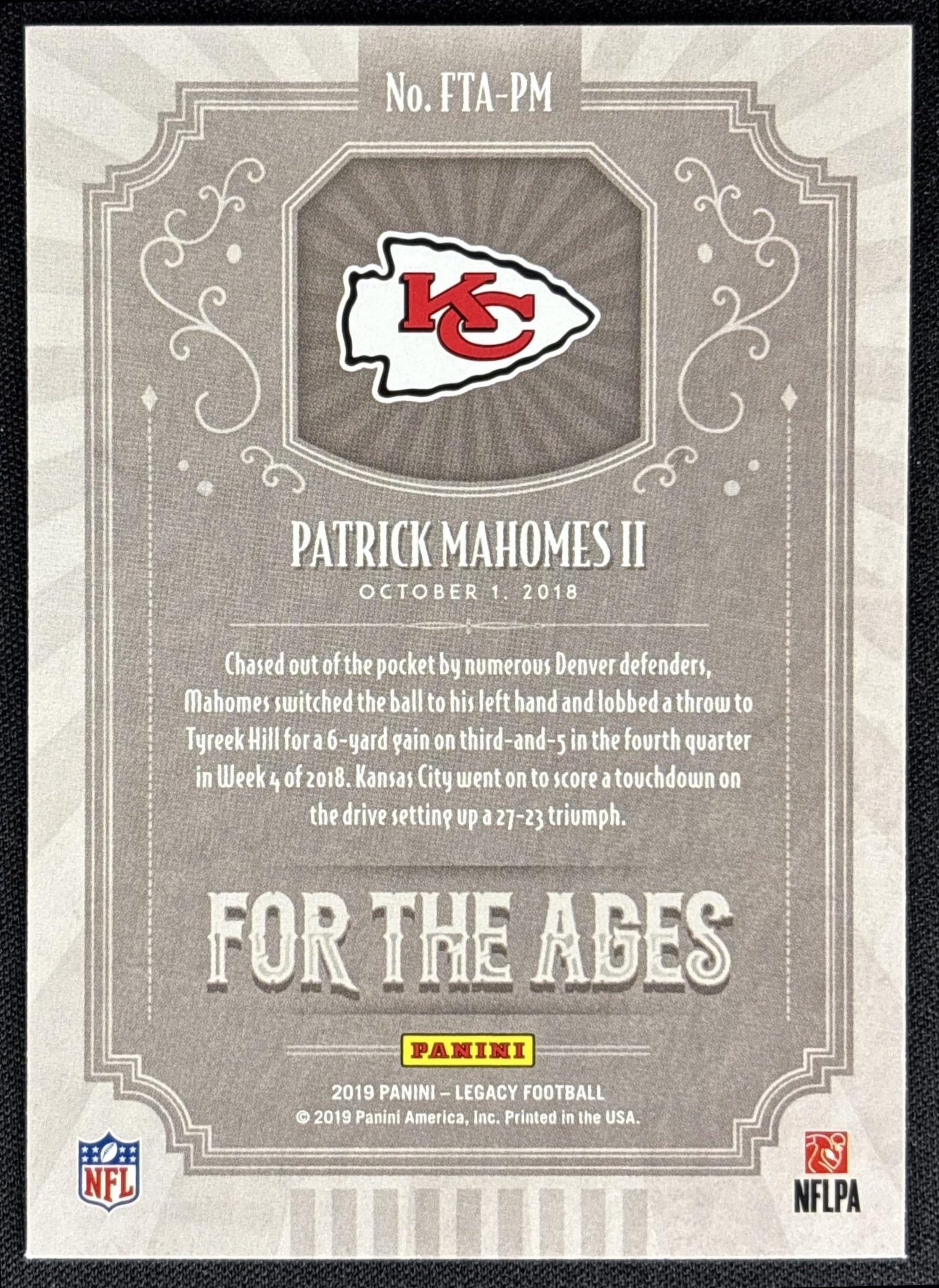 Patrick Mahomes II 2019 Panini Legacy For the Ages Chiefs