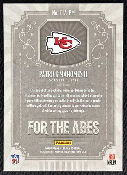 Patrick Mahomes II 2019 Panini Legacy For the Ages Chiefs