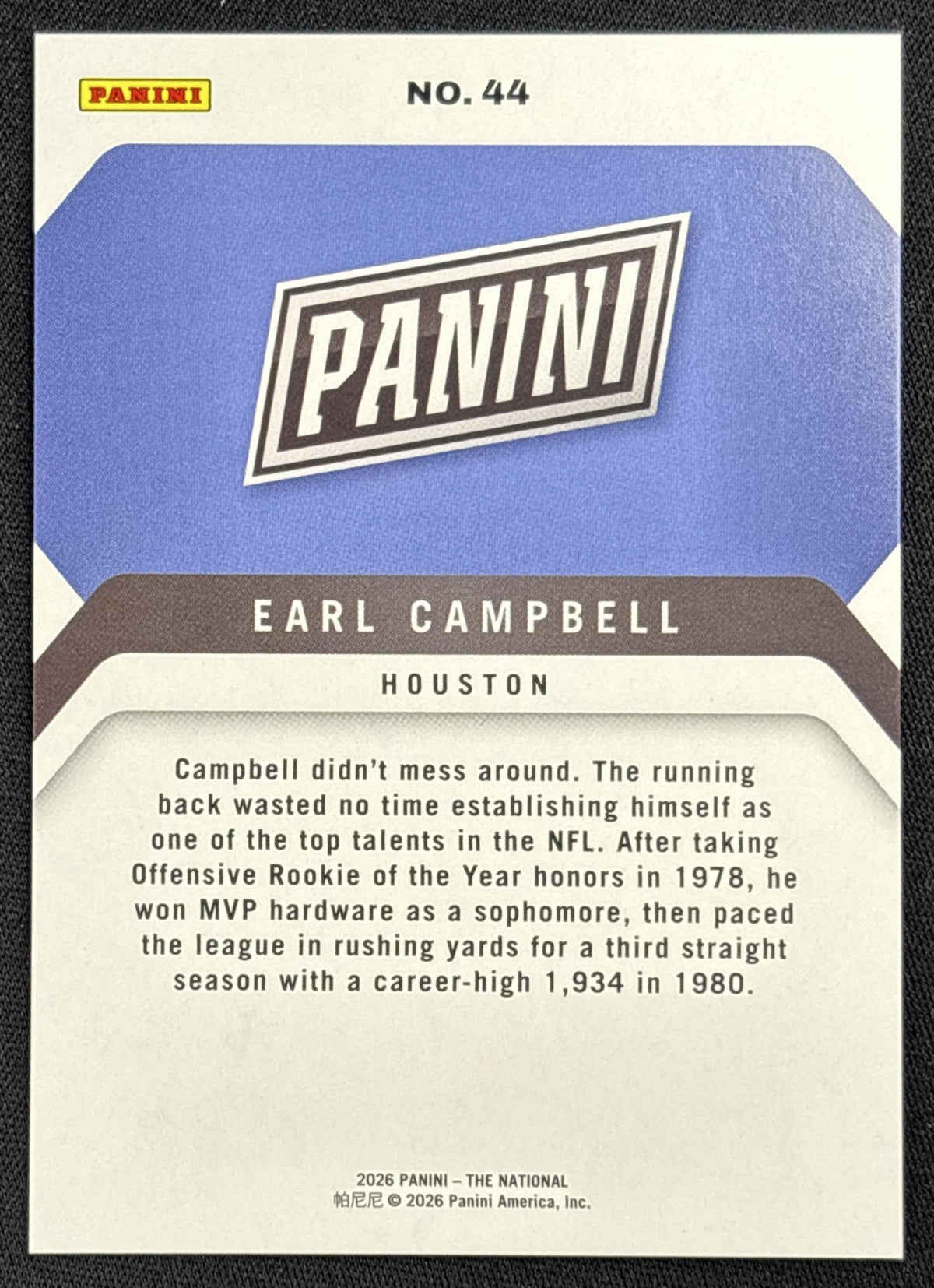 Earl Campbell 2026 Panini NSCC Silver Pack