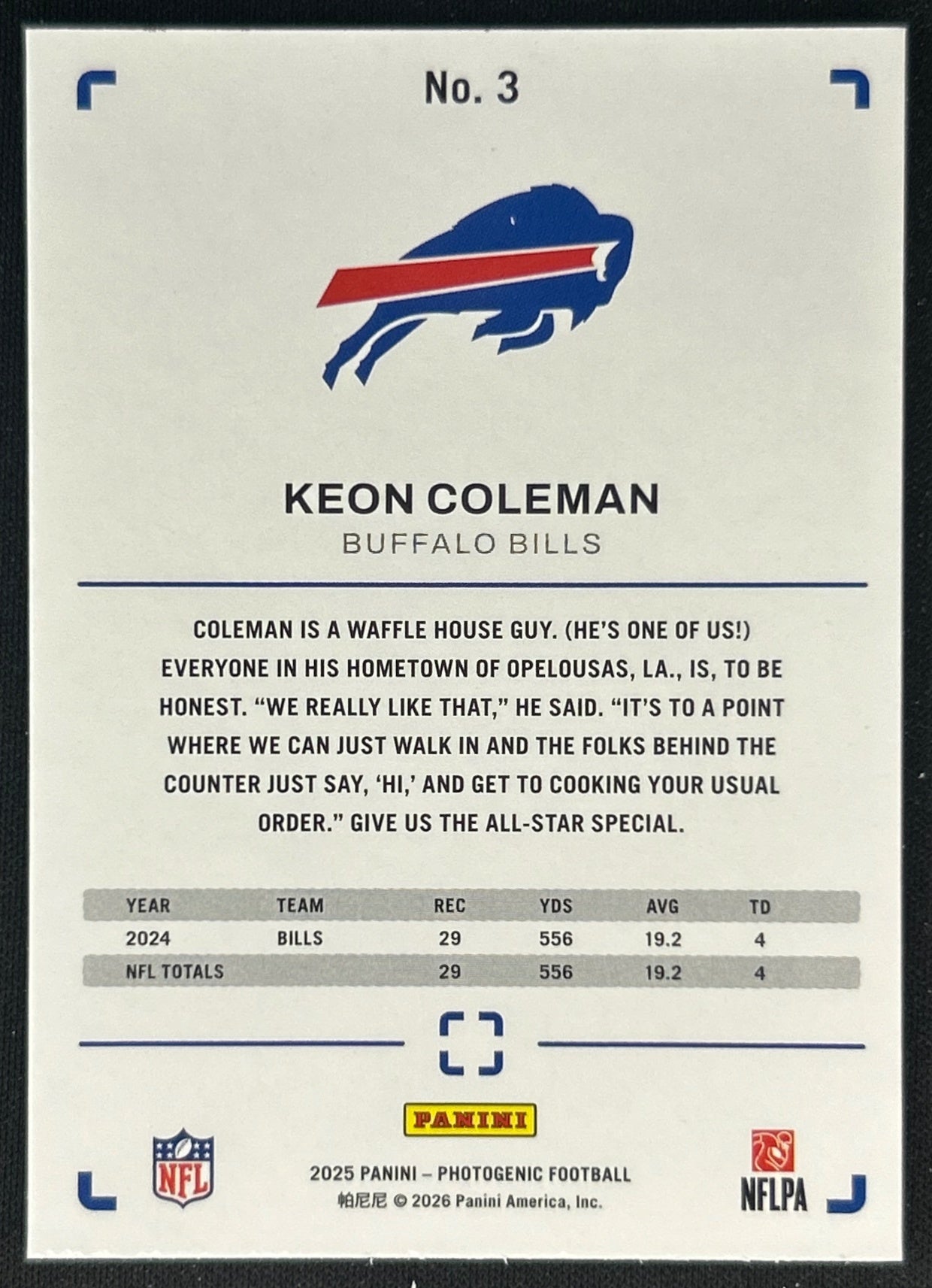 Keon Coleman 2025 PhotoGenic Bills Sports Trading Cards