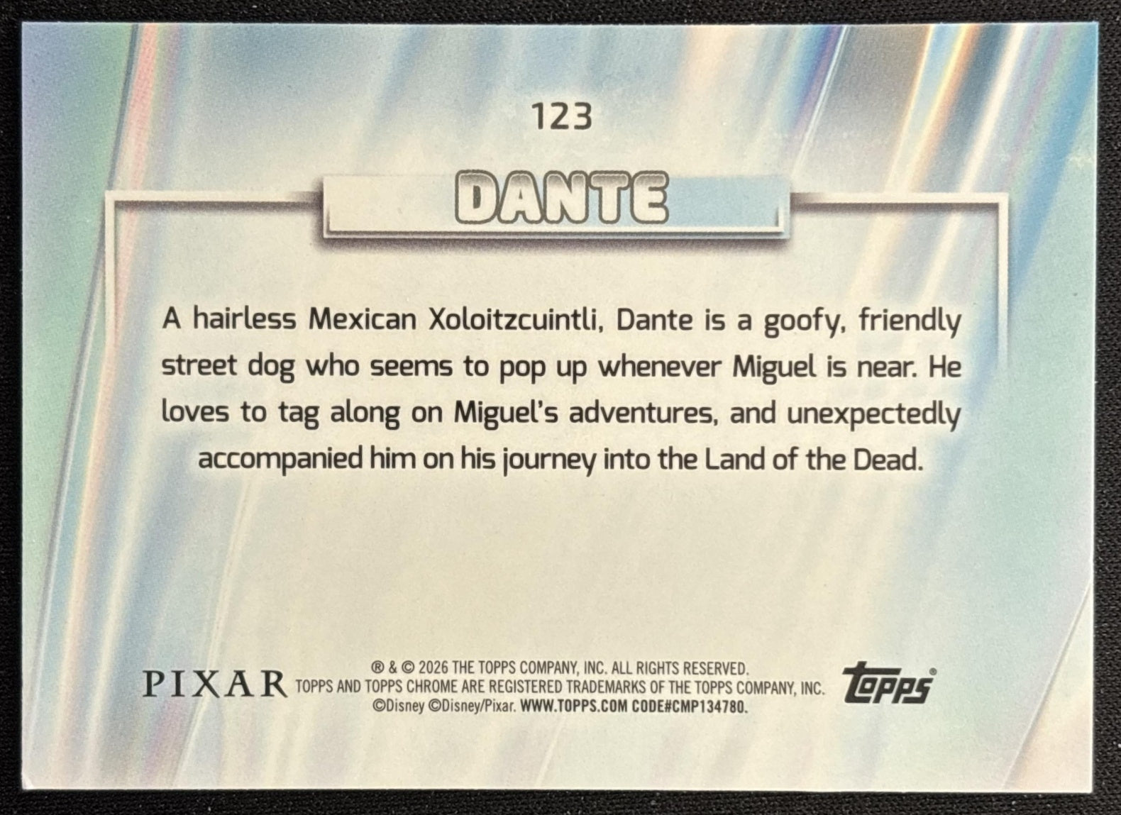 Dante 2026 Topps Chrome Disney Coco back