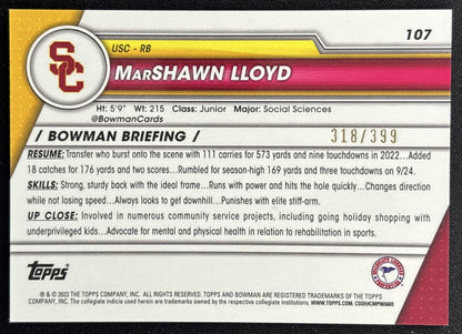 MarShawn Lloyd 2023 University Chrome Purple Mini Diamond Refractor /399 Trojans back