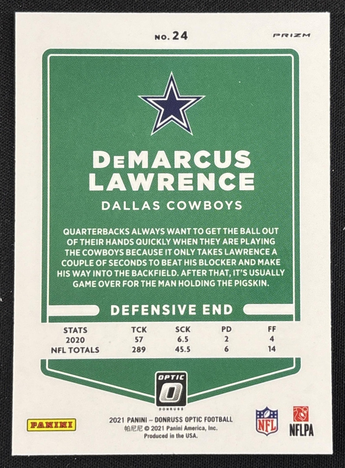 DeMarcus Lawrence 2021 Panini Donruss Optic Rocket Cowboys - Back