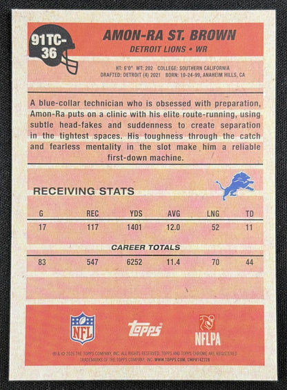 Amon-Ra St. Brown 2026 Topps 1991 Chrome Mojo Refractor Lions back
