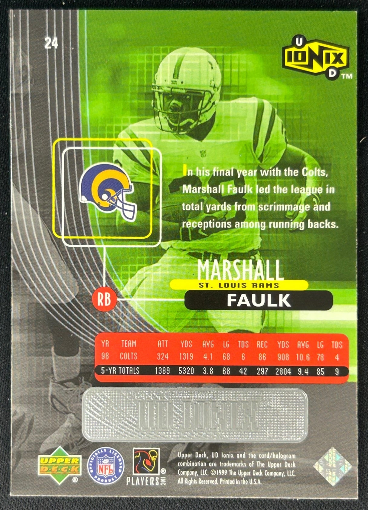 Marshall Faulk 1999 Ionix Rams Sports Trading Cards