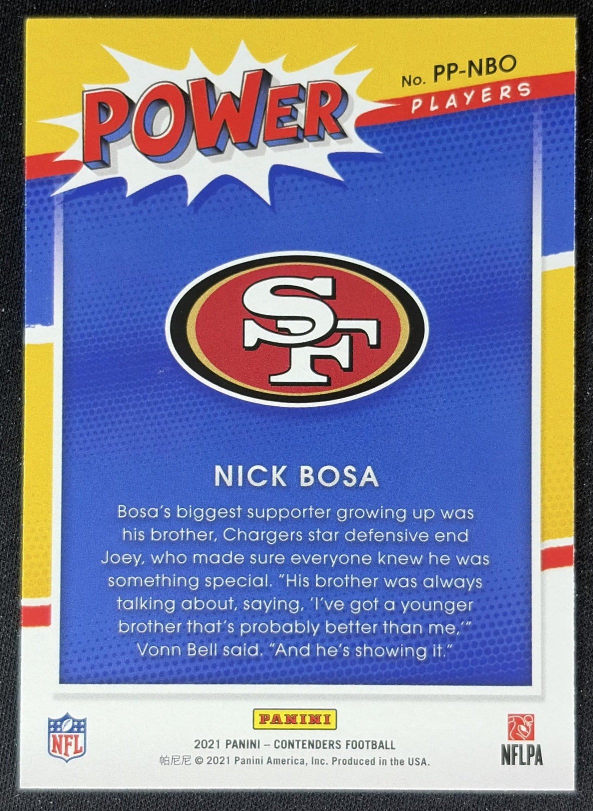 Nick Bosa 2021 Panini Contenders Power Players 49ers back