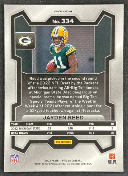 Jayden Reed 2023 Prizm Red White and Blue Packers