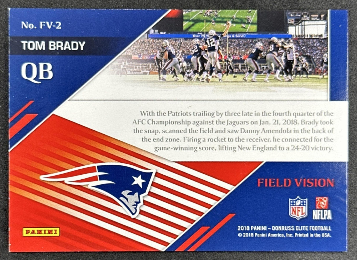 Tom Brady 2018 Panini Donruss Elite Field Vision Green Patriots back