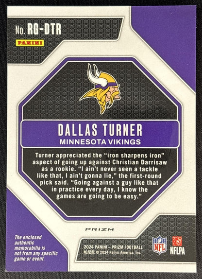 Dallas Turner 2024 Panini Prizm Rookie Gear Vikings Sports Trading Cards