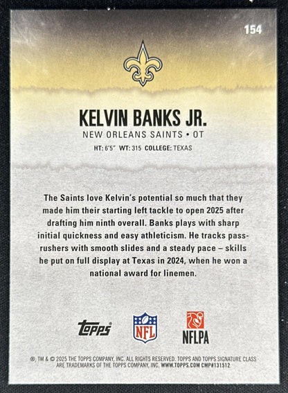 Kelvin Banks Jr. 2025 Topps Signature Class Rookie Blue & Yellow Foil Saints back