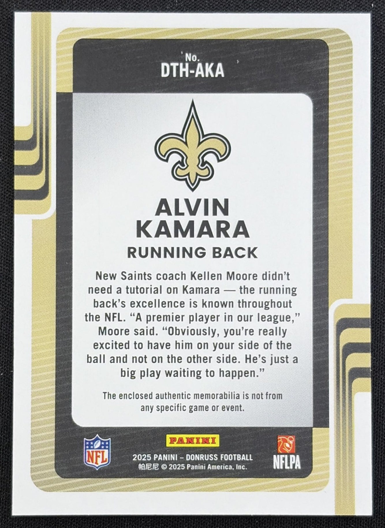 Alvin Kamara 2025 Panini Donruss Threads Saints