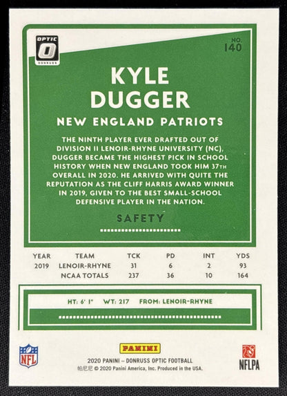 Kyle Dugger 2020 Panini Donruss Optic Patriots back