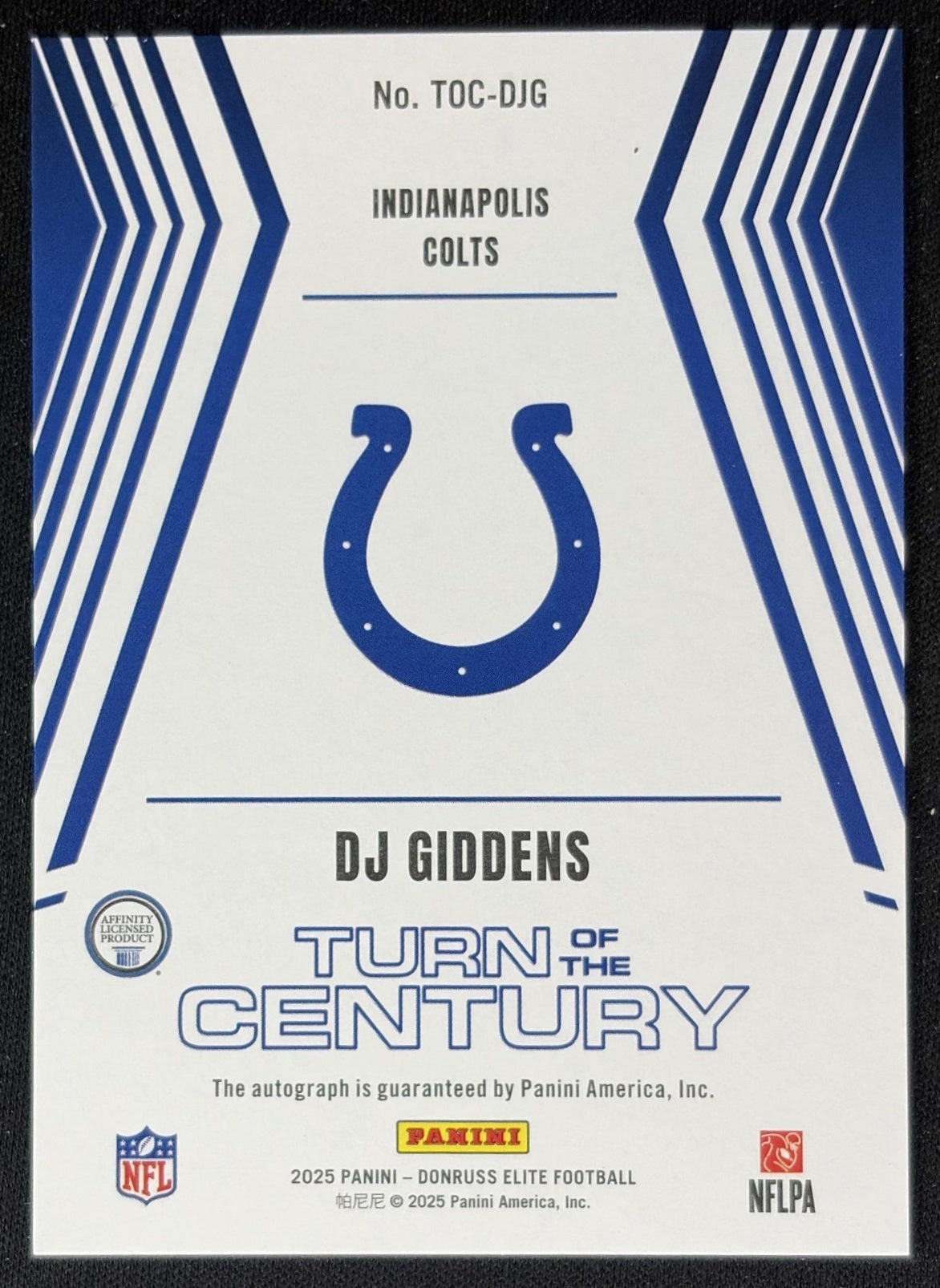 DJ Giddens 2025 Panini Donruss Elite Turn of the Century Auto /299 Colts back