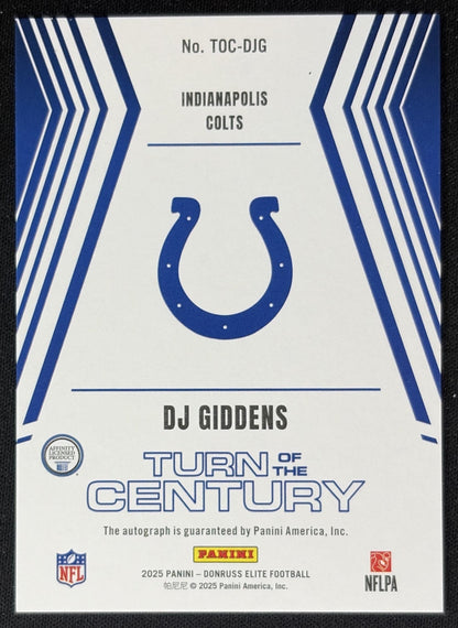 DJ Giddens 2025 Panini Donruss Elite Turn of the Century Auto /299 Colts back