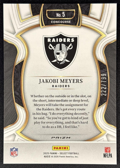 Jakobi Meyers 2025 Panini Select Concourse White Prizm Shock /799 Raiders back