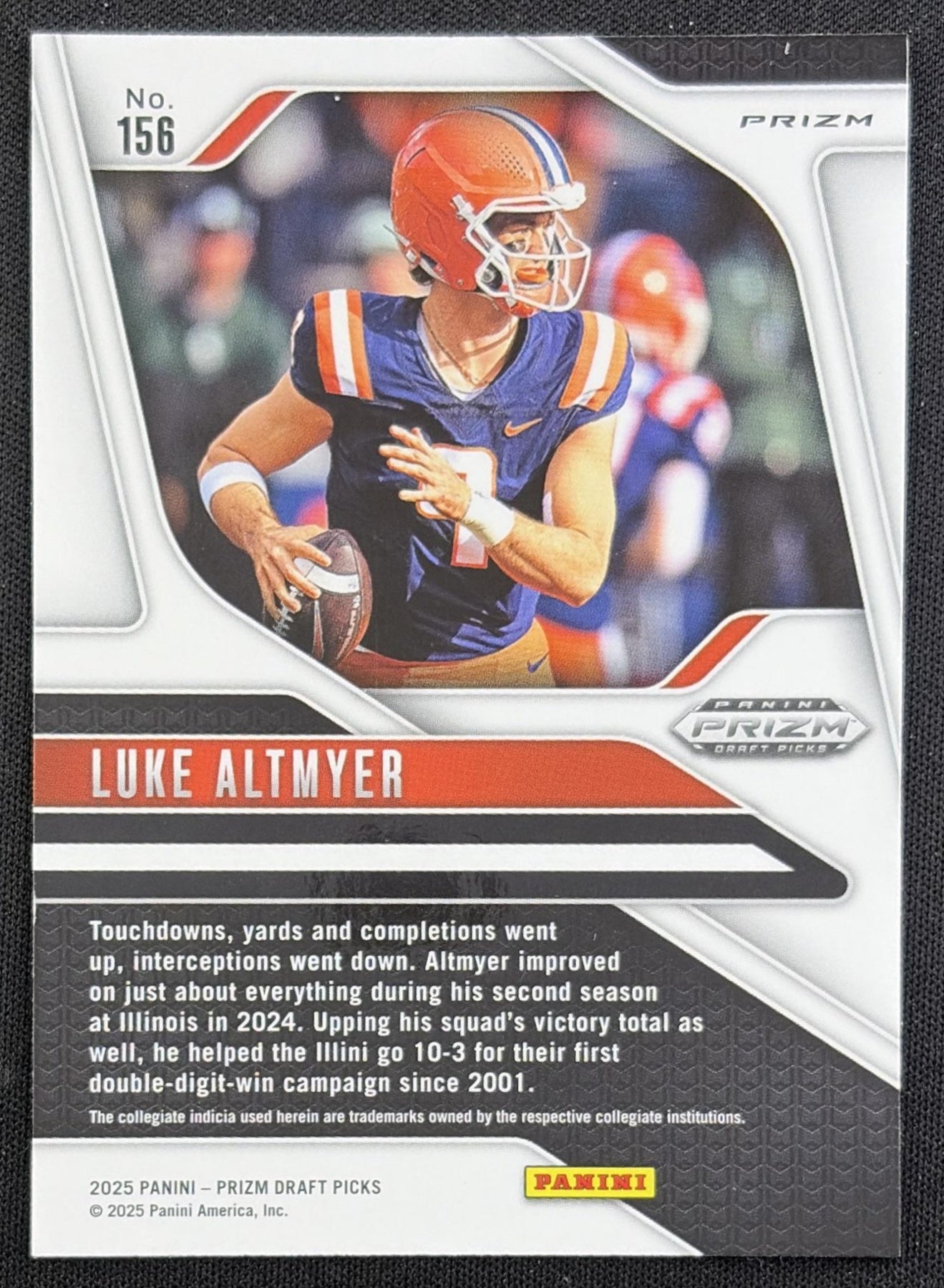 Luke Altmyer 2025 Panini Prizm Draft Picks Gold Ice Fighting Illini
