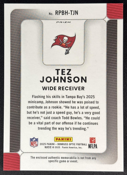 Tez Johnson 2025 Panini Donruss Optic Rookie Phenoms Blue Hyper Prizm Buccaneers