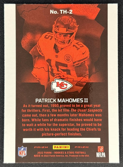 Patrick Mahomes II 2022 Panini Rookies & Stars Thrillers Red Plaid Chiefs Sports Trading Cards