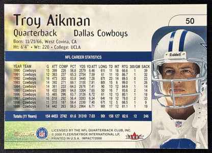 Troy Aikman 2000 Fleer IMpact Cowboys Sports Trading Cards
