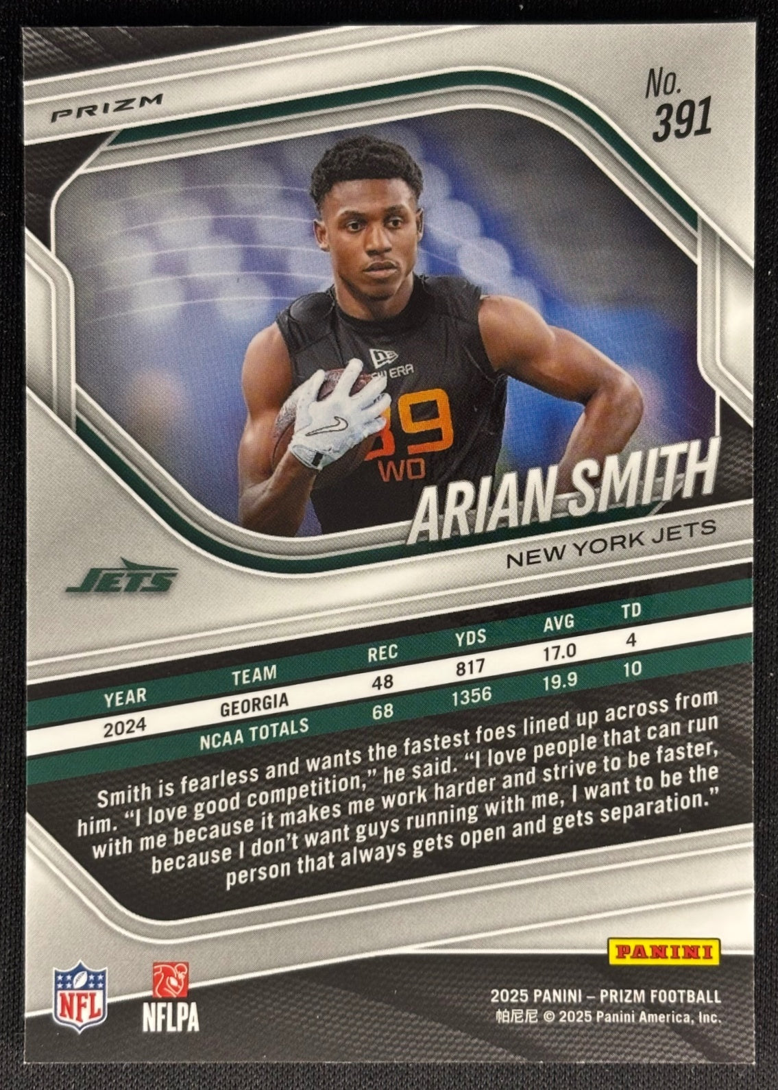 Arian Smith 2025 Prizm Silver Jets Sports Trading Card